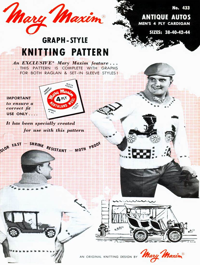 Men's Antiques Autos Cardigan Pattern - Image 2