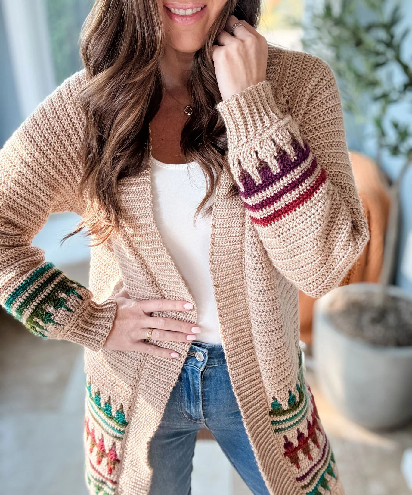 Autumn's Charm Mosaic Duster Length Cardigan - Image 2