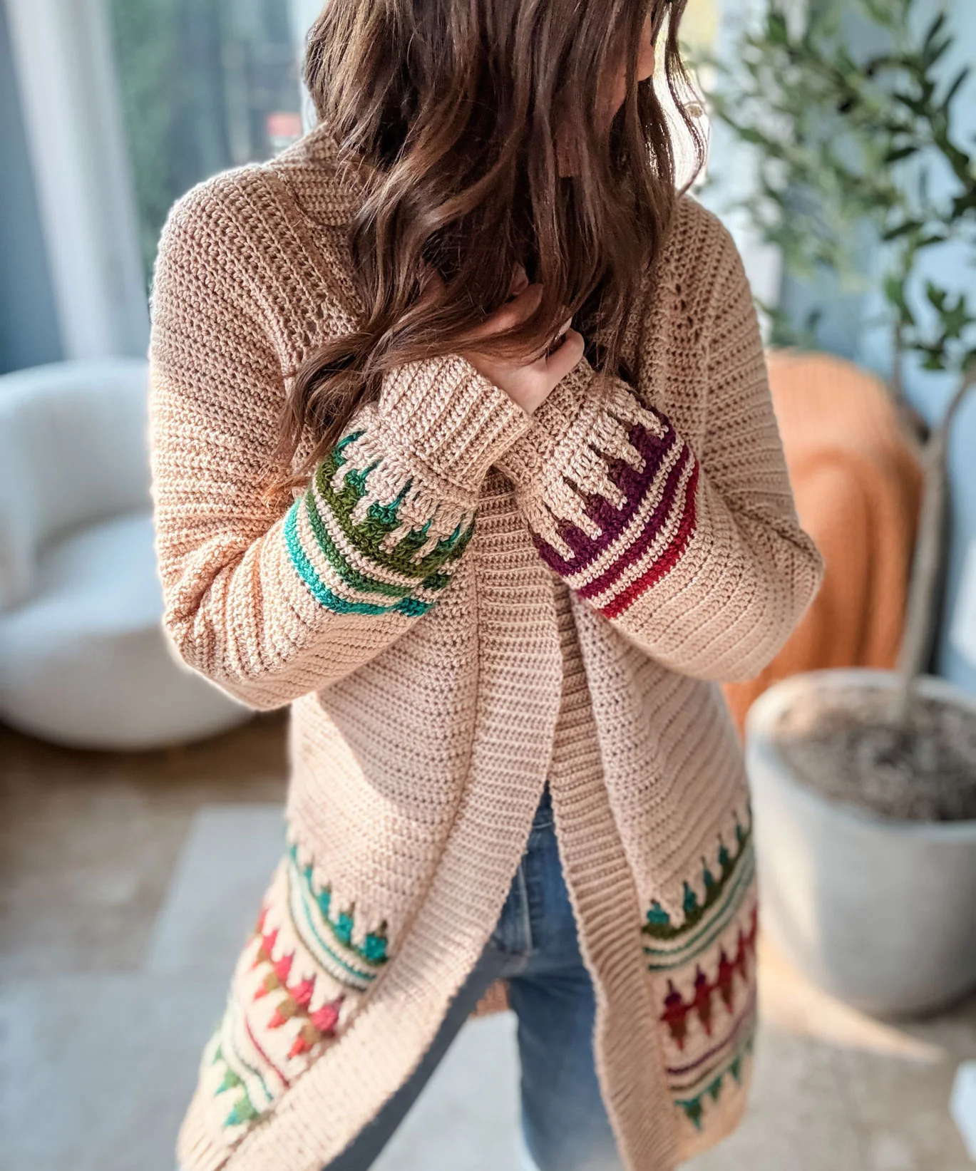 Autumn's Charm Mosaic Duster Length Cardigan - Image 3