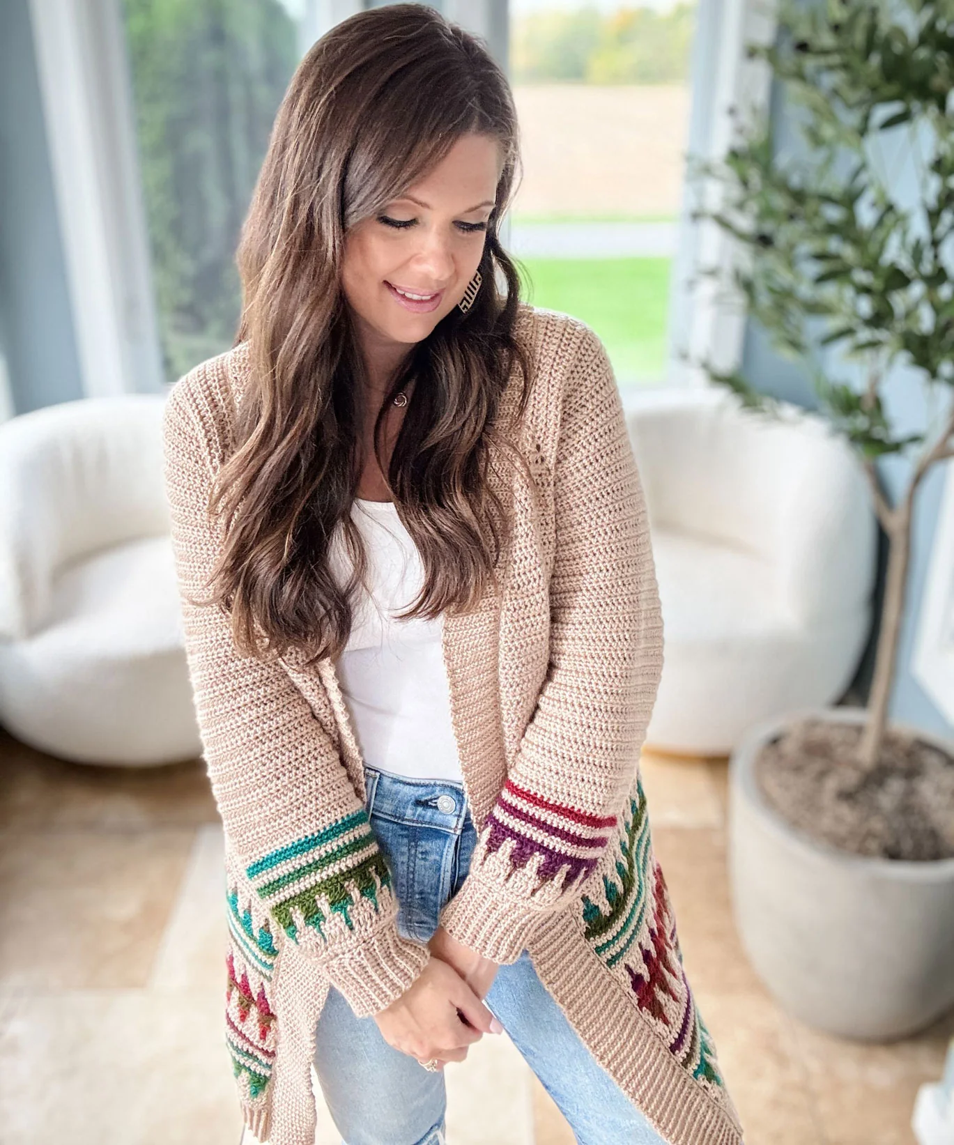 Autumn's Charm Mosaic Duster Length Cardigan - Image 4