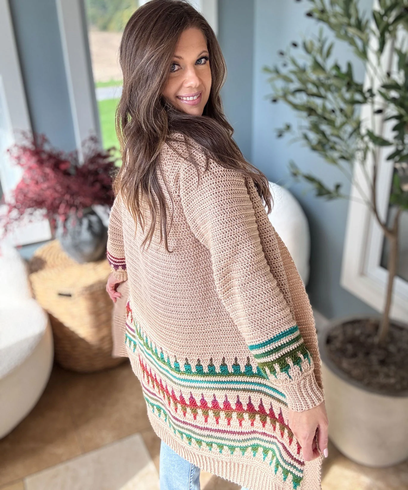 Autumn's Charm Mosaic Duster Length Cardigan - Image 5