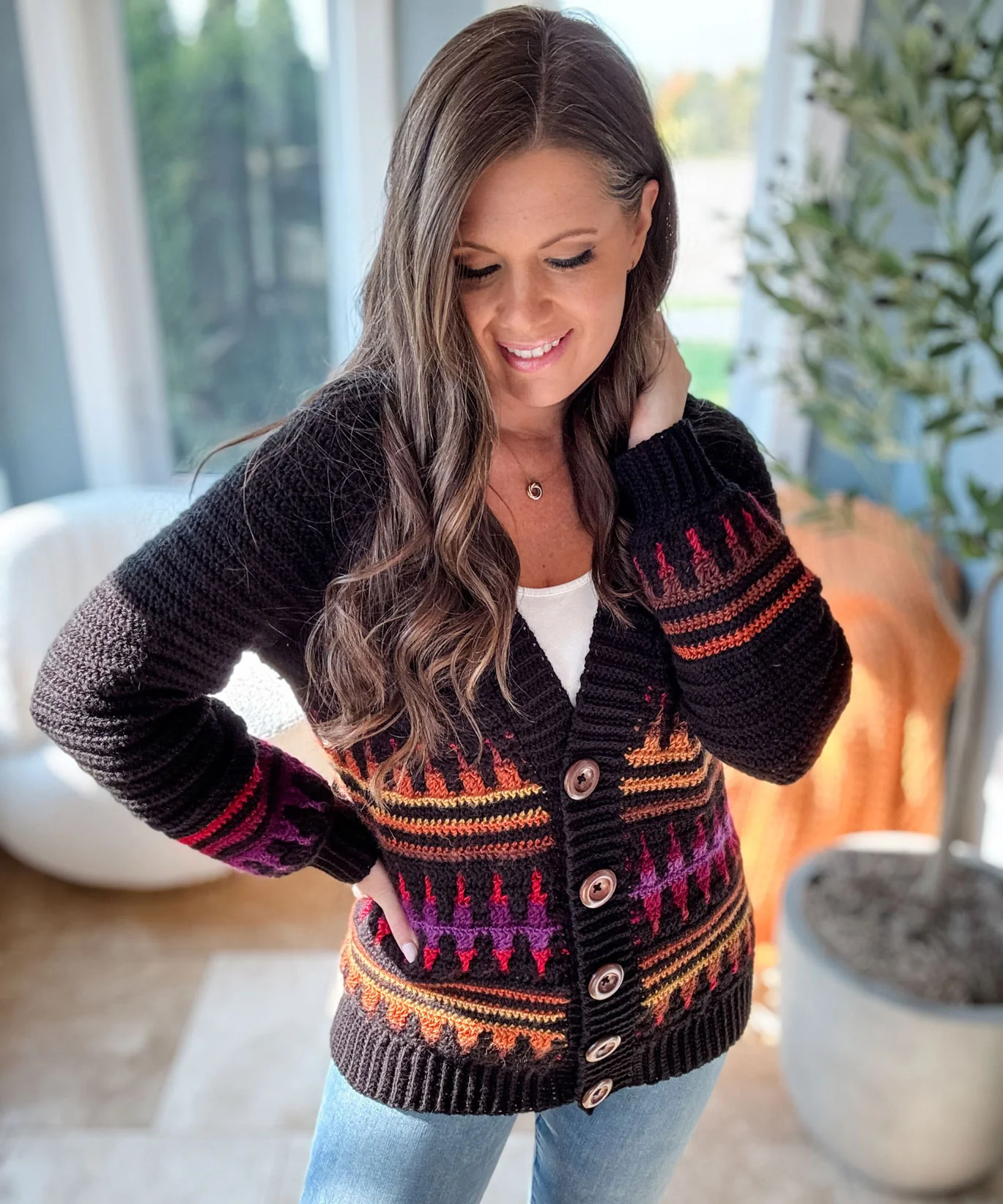 Autumn's Charm Mosaic Hip Length Cardigan - Image 2