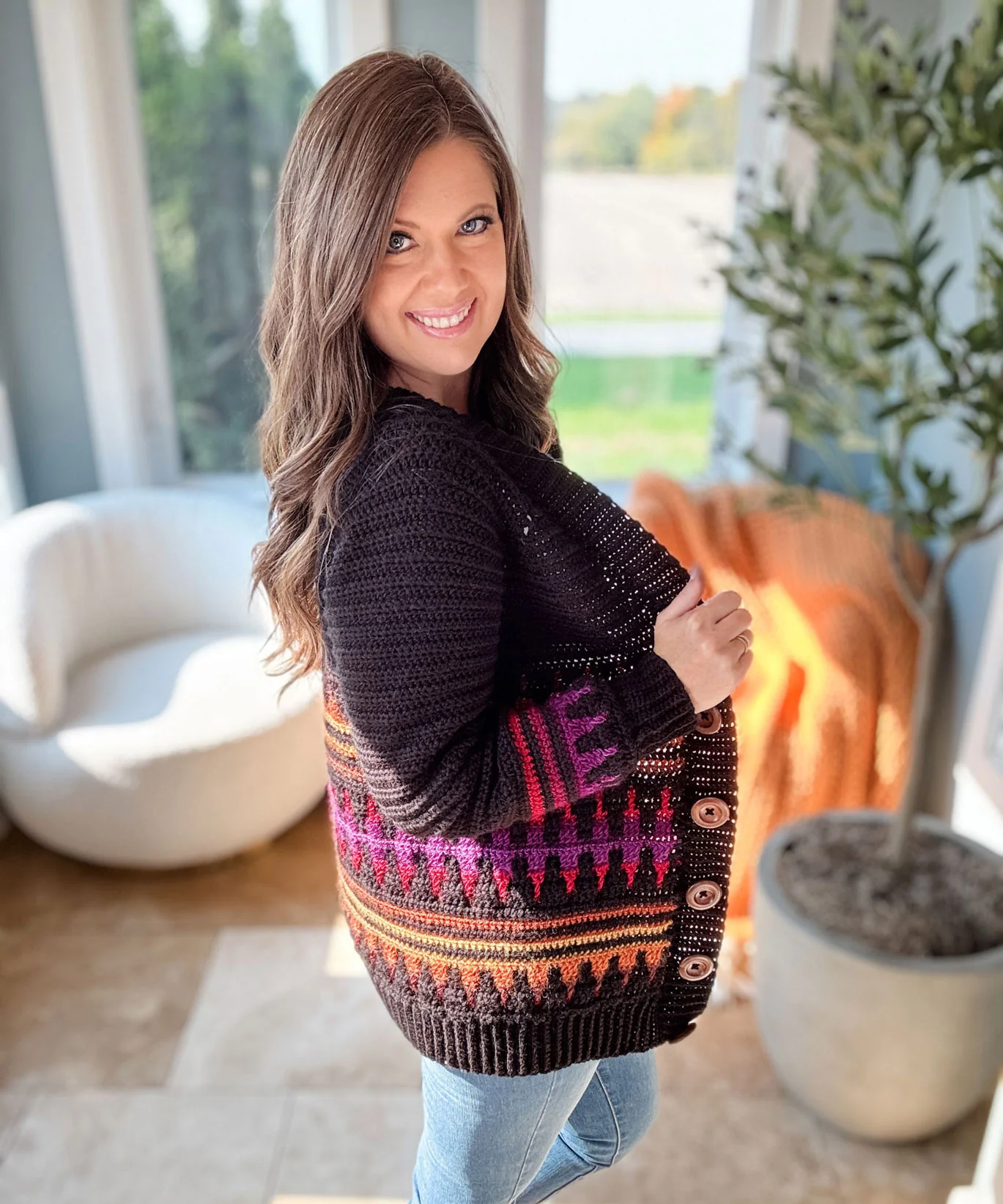 Autumn's Charm Mosaic Hip Length Cardigan - Image 3