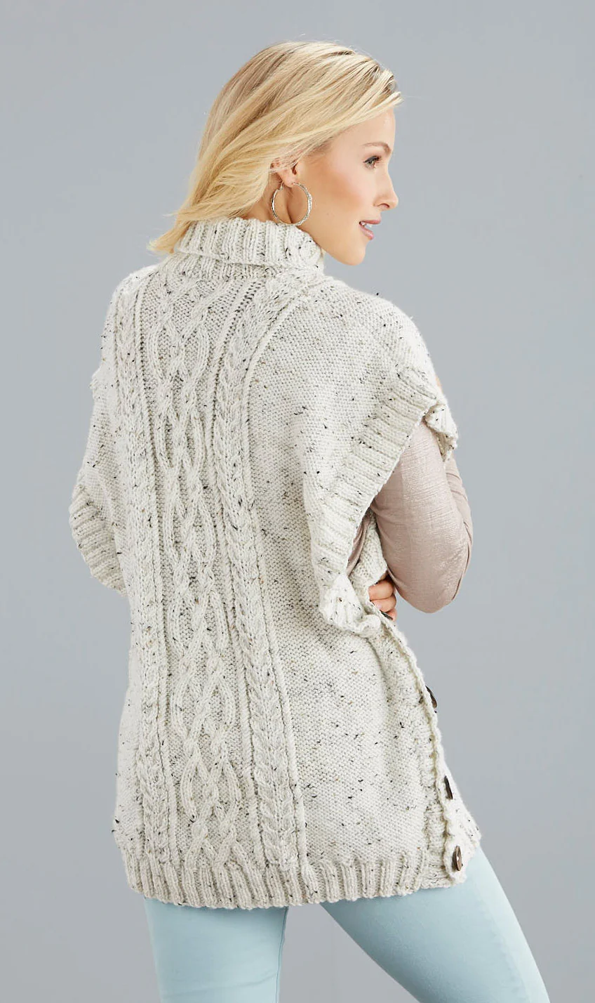 Buttoned Cabled Poncho - Image 2