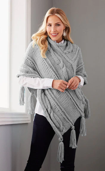 Cabled Panels Poncho - Image 2