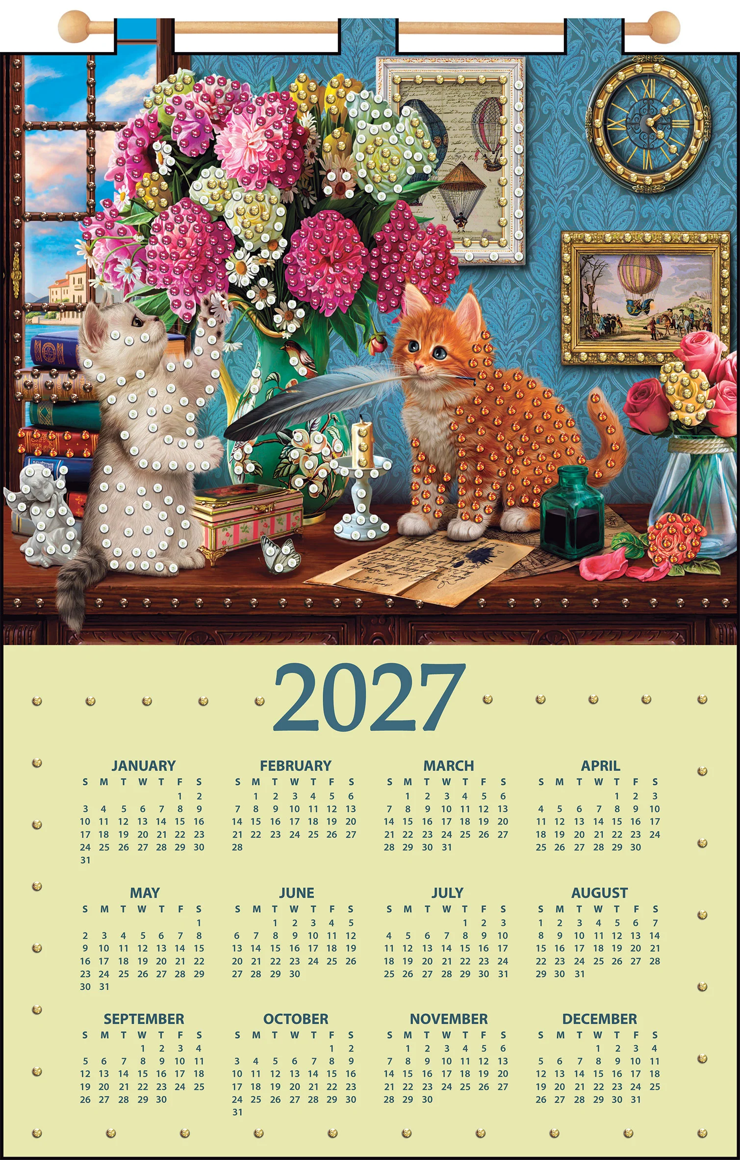 Cat With Vase 2027 Felt Sequin Calendar