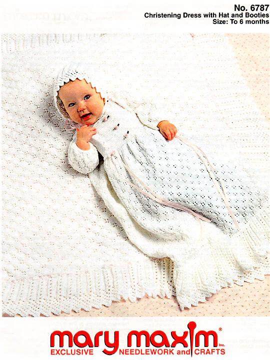 Christening Dress with Hat and Booties Pattern