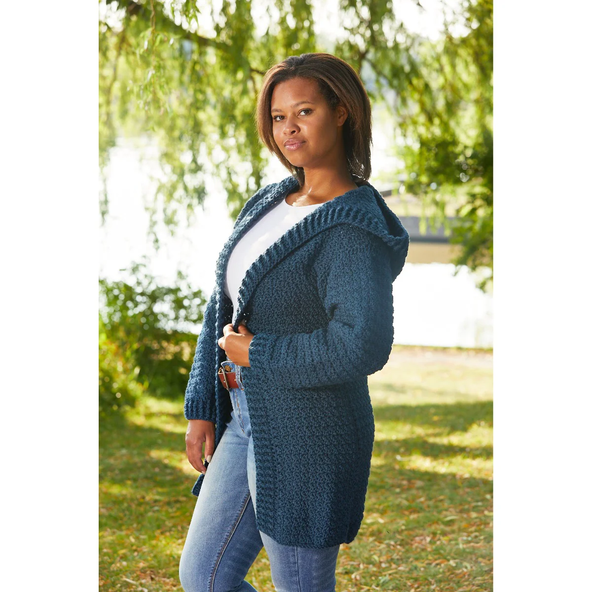 Hooded Crocheted Cardigan - Image 3