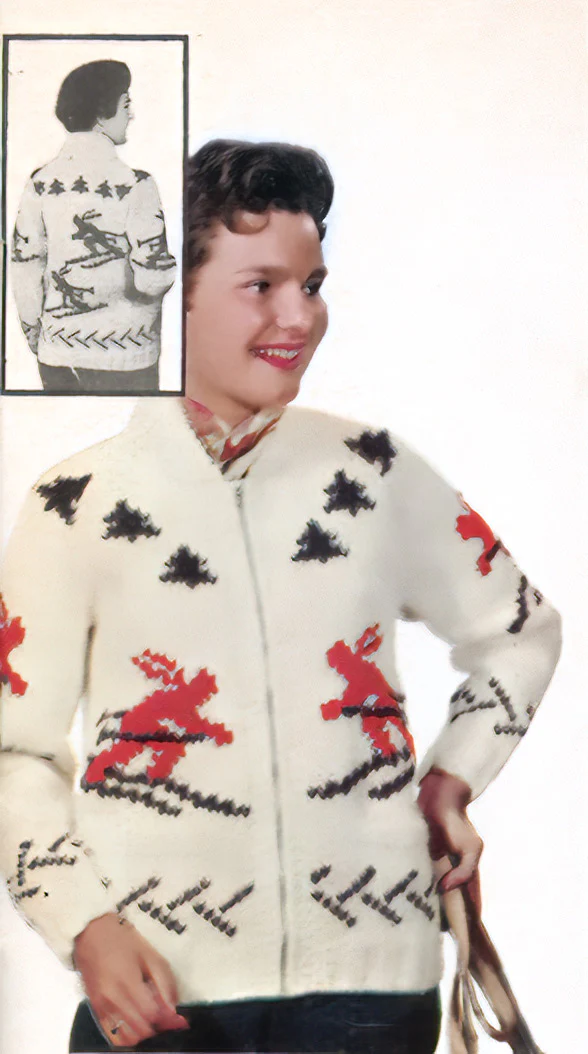 Ladies' or Youth's Cardigan - Skier Pattern - Image 2
