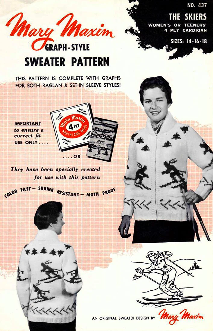 Ladies' or Youth's Cardigan - Skier Pattern - Image 5