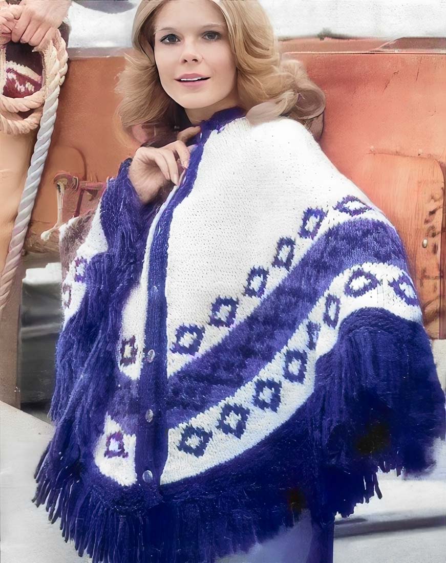 Ladies' Fringed Buttoned Poncho Pattern - Image 2