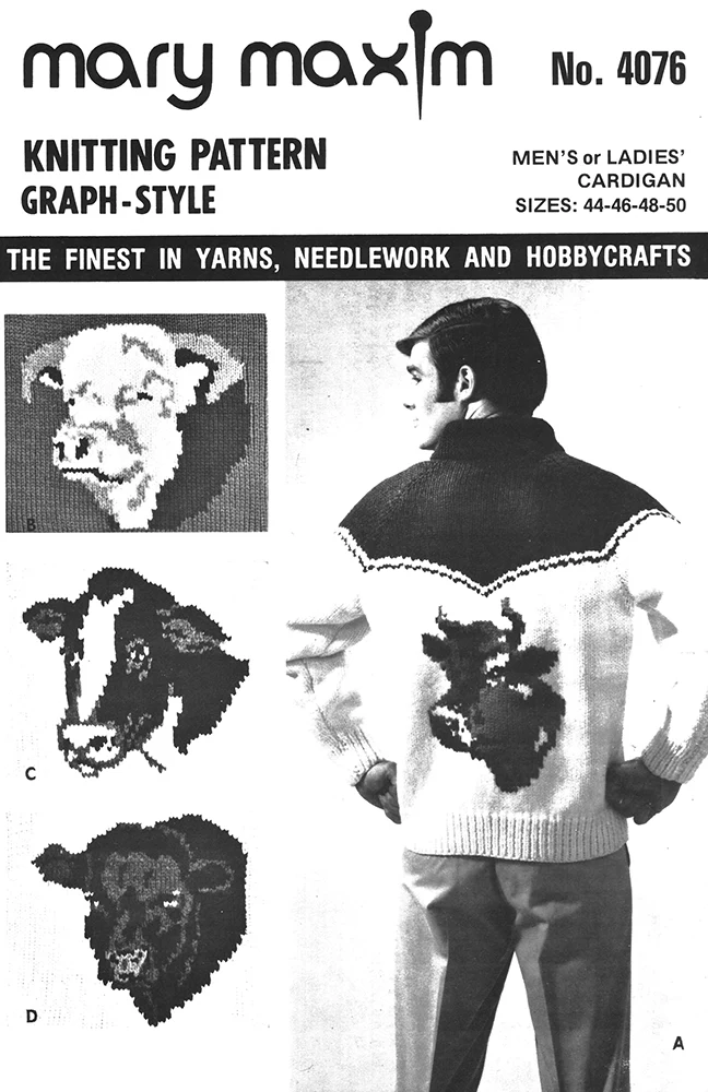 Men's or Ladies' Cow Cardigan Pattern - Image 3