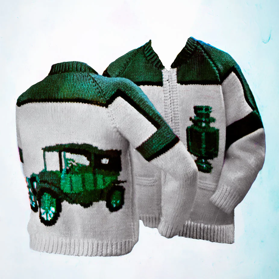 Men's or Ladies' Antique Auto Cardigan Pattern - Image 4