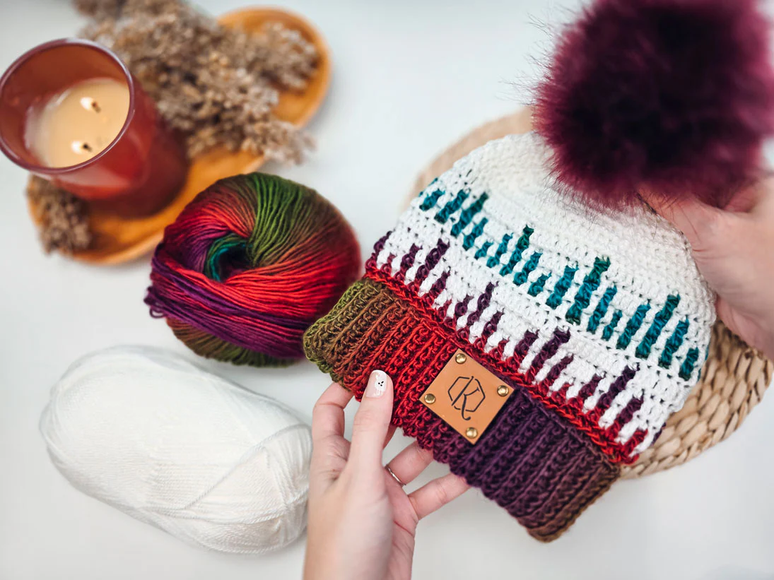 Mosaic Ridge Crochet Beanie - Image 3
