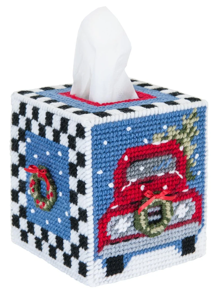 Old Red Truck Tissue Box Cover Plastic Canvas Kit - Image 2