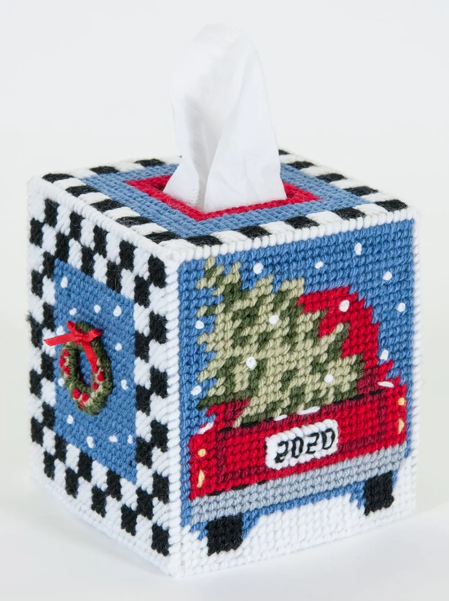Old Red Truck Tissue Box Cover Plastic Canvas Kit - Image 3
