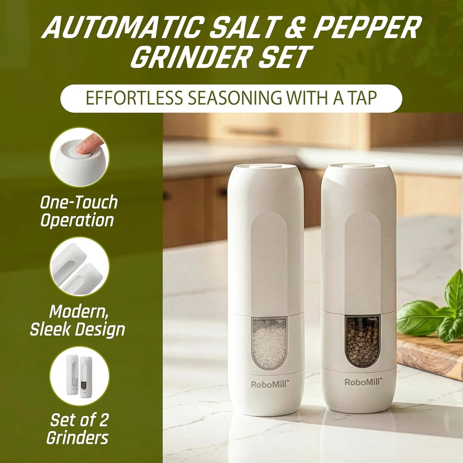 RoboMill Gravity Stainless Steel Salt & Pepper Grinder Set - Image 2