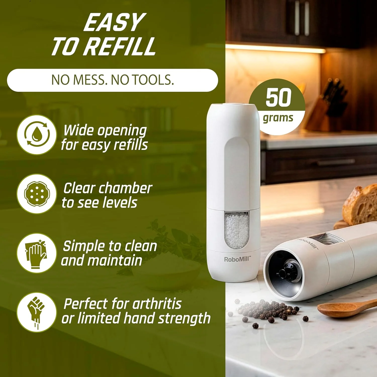 RoboMill Gravity Stainless Steel Salt & Pepper Grinder Set - Image 4