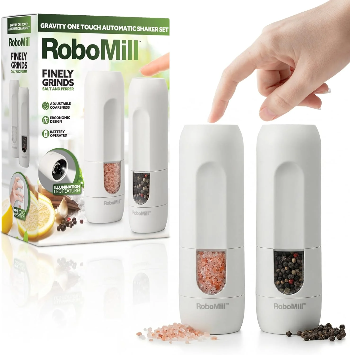 RoboMill Gravity Stainless Steel Salt & Pepper Grinder Set - Image 6