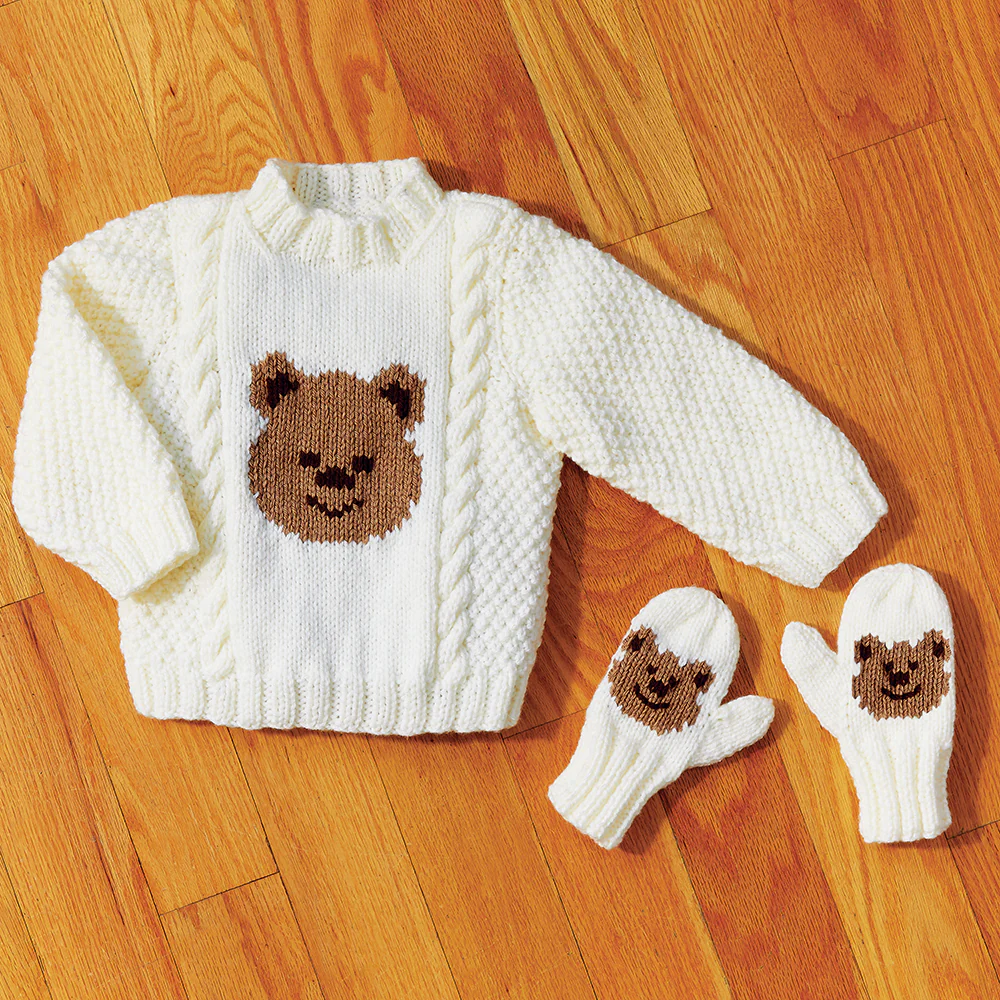 Child's Teddy Bear Pullover & Mitts - Image 4