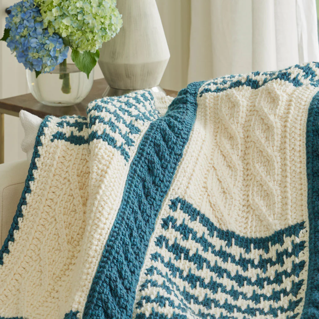 Tunisian Houndstooth & Cables Blanket - Image 2