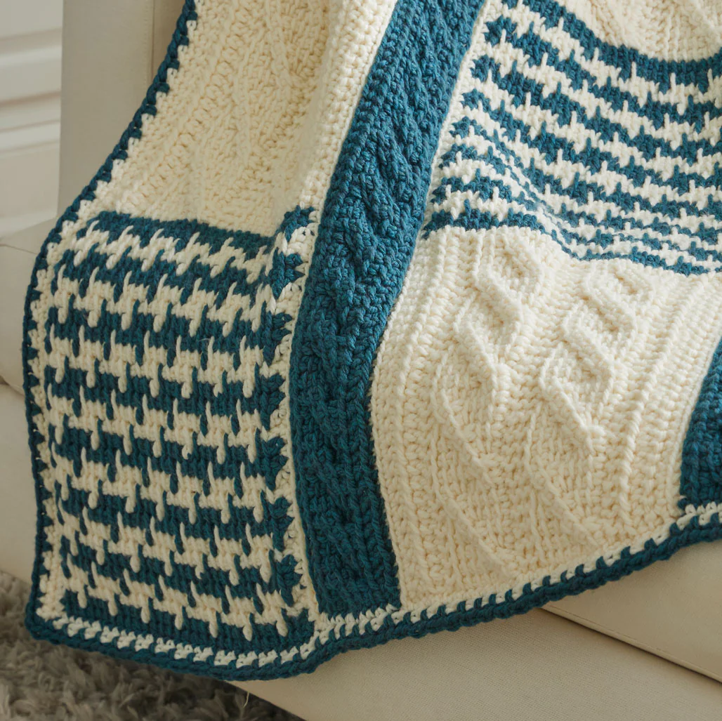 Tunisian Houndstooth & Cables Blanket - Image 3