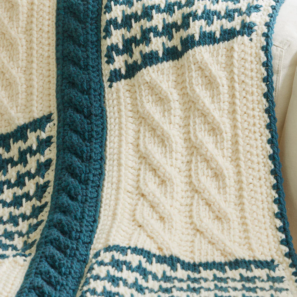 Tunisian Houndstooth & Cables Blanket - Image 4