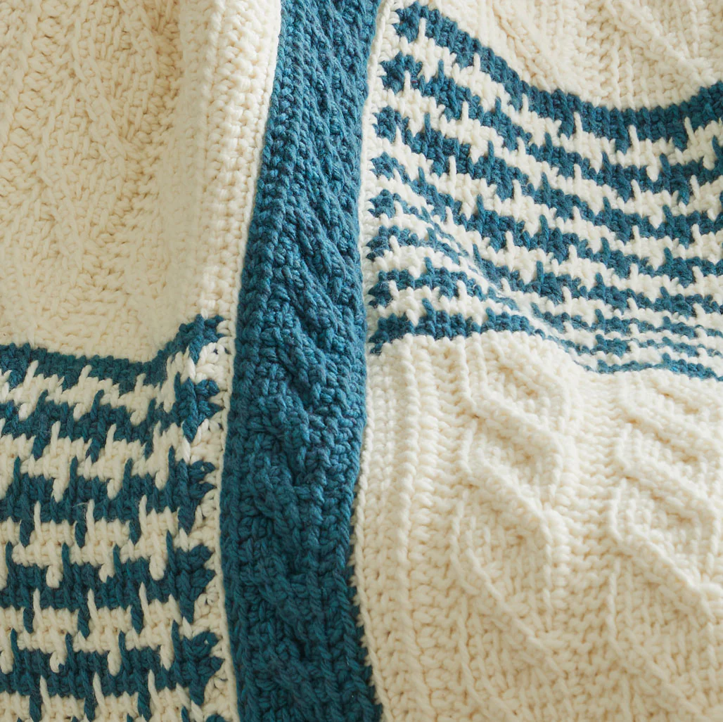 Tunisian Houndstooth & Cables Blanket - Image 5