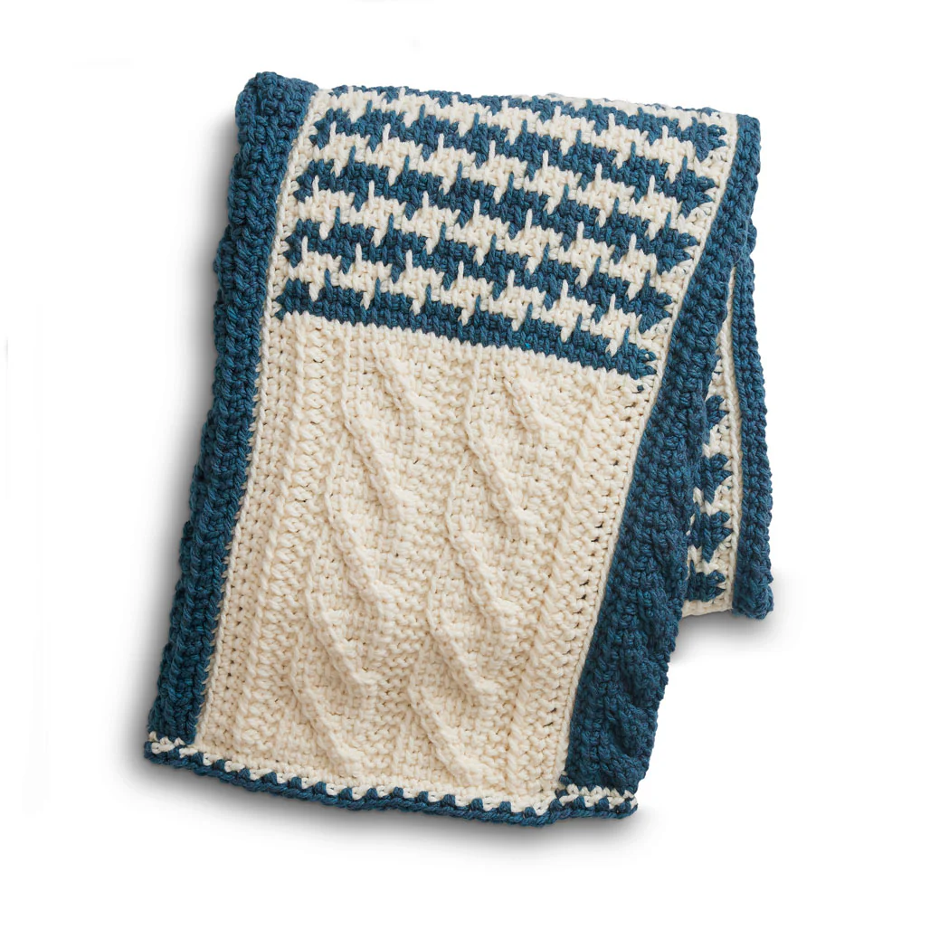 Tunisian Houndstooth & Cables Blanket - Image 6