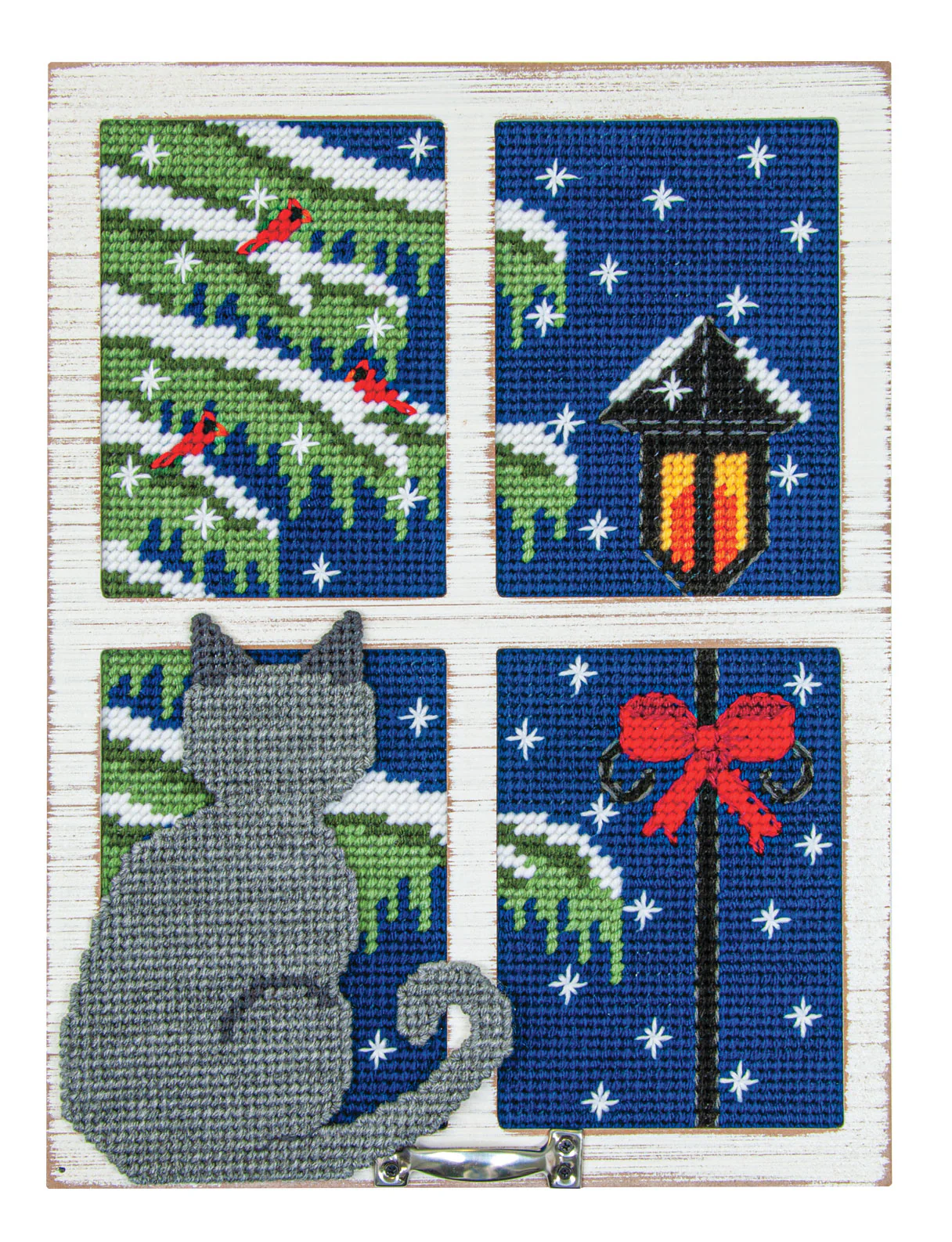Winter Bird Watching Window Frame Plastic Canvas Kit - White Frame